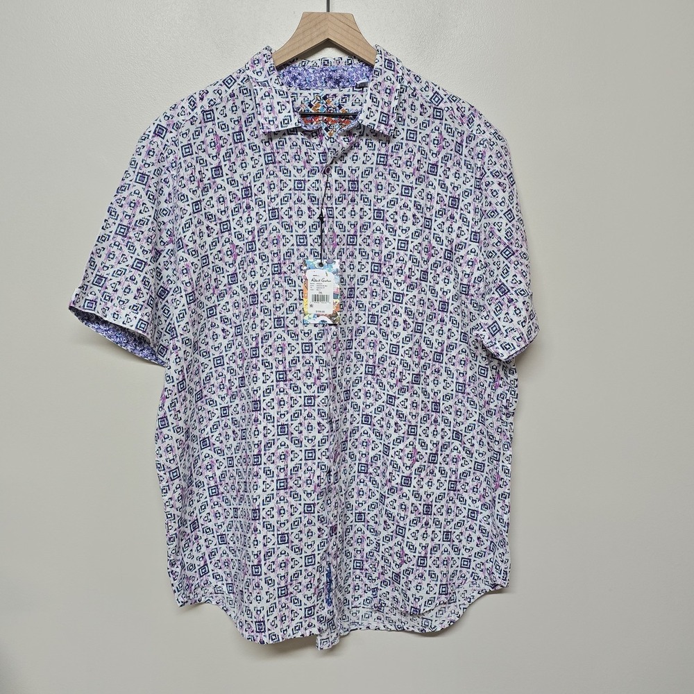 Robert Graham VORSEN Classic Fit Shirt 2XL Multi Color‎ Geometric Linen Cotton